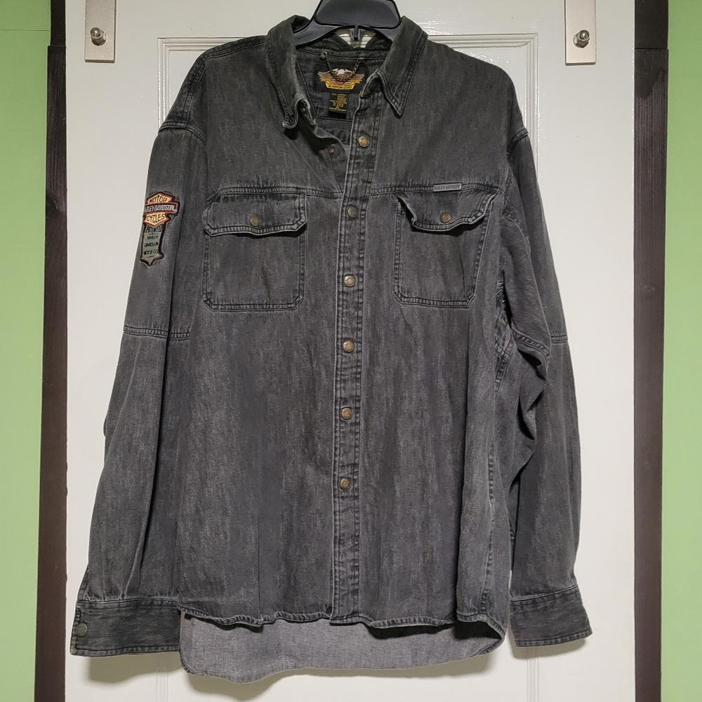 Vintage Harley Davidson Black Button Down Shirt Sz XL